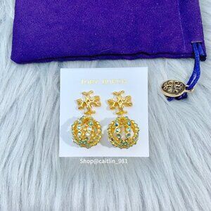 SMALL ROXANNE DROP EARRING ROLLED GOLD/LIGHT BLUE